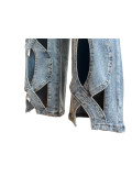 Unique Knotted Hollow Stretchy Denim Wide-Leg Jeans
