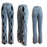 Unique Knotted Hollow Stretchy Denim Wide-Leg Jeans