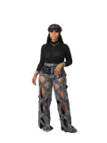 Unique Knotted Hollow Stretchy Denim Wide-Leg Jeans