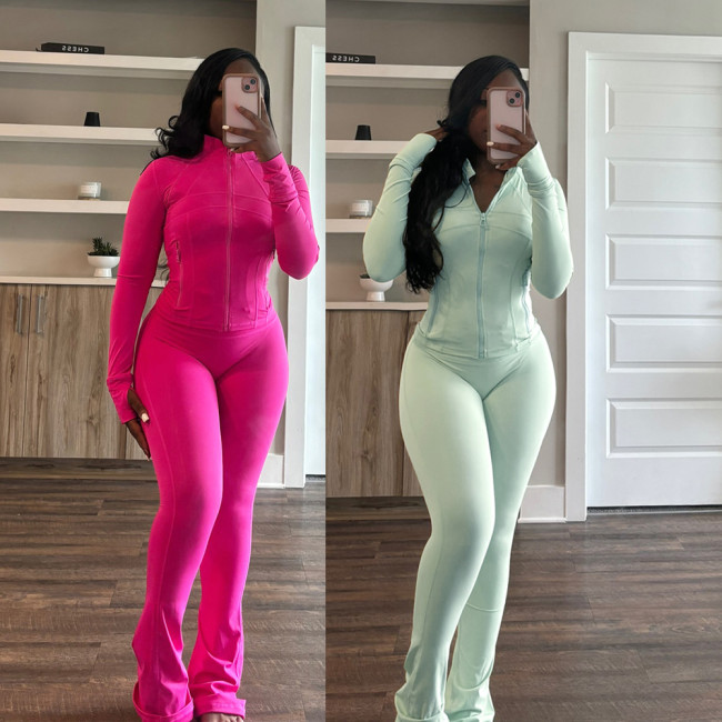 Slim Fit Long Sleeve Micro Flared Two-Piece Set