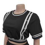 Women's Trendy Wide-Leg Loose Casual Trousers Short Sleeve Crop Top Two-Piece Set