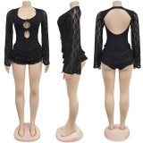 Sexy Low-Back Fashion Lace Bell Sleeve Jumpsuit