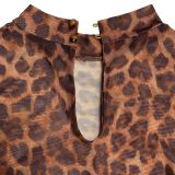 Women Sexy Leopard Print Long Sleeve Slit Dress