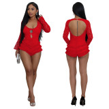 Sexy Low-Back Fashion Lace Bell Sleeve Jumpsuit