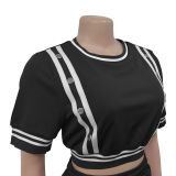 Women's Trendy Wide-Leg Loose Casual Trousers Short Sleeve Crop Top Two-Piece Set