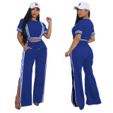 Women's Trendy Wide-Leg Loose Casual Trousers Short Sleeve Crop Top Two-Piece Set