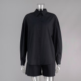 Cotton Long-Sleeve Cardigan and Shorts Set