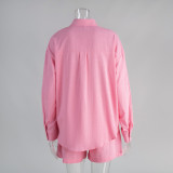 Cotton Long-Sleeve Cardigan and Shorts Set