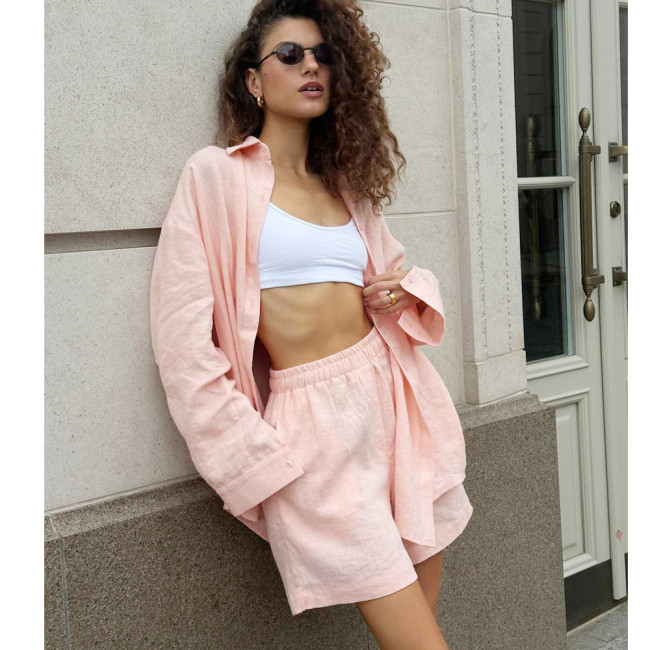 Cotton Long-Sleeve Cardigan and Shorts Set