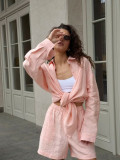 Cotton Long-Sleeve Cardigan and Shorts Set