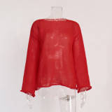Oversized Round Neck and Flared Sleeves Sheer Hollow-Out Knit Sweater