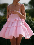 Cotton Multi-layer Ruffled Hem Cake Dress with Short Backless Straps