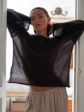 Oversized Round Neck and Flared Sleeves Sheer Hollow-Out Knit Sweater