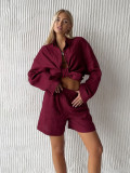 Cotton Long-Sleeve Cardigan and Shorts Set