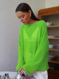 Oversized Round Neck and Flared Sleeves Sheer Hollow-Out Knit Sweater