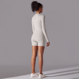 Solid Color Zipper-Front High-Stretch Bodysuit for Sports Yoga