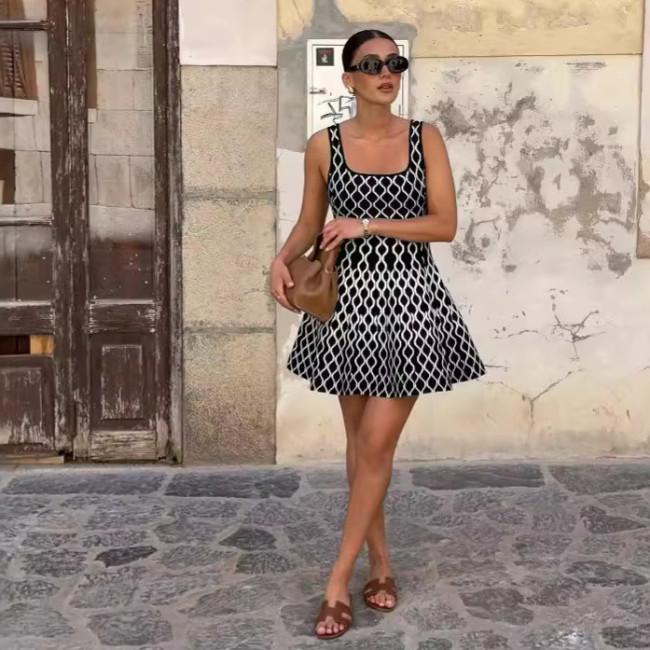 Colorful Water Ripple A-Line Mini Knit Tank Dress