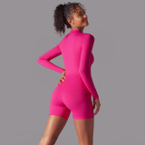 Solid Color Zipper-Front High-Stretch Bodysuit for Sports Yoga
