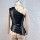 Ihoov Asymmetrical Zipper Sleeveless One-Shoulder Top