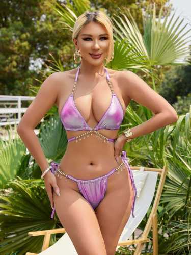 Ihoov Sexy Gold-Printed Crystal Diamond Bikini Strappy Women's Swimwear for Beach