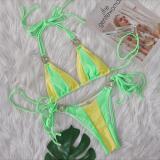 Ihoov Crystal Diamond Patchwork Strappy Bikini