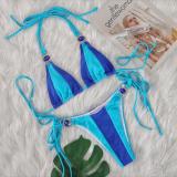 Ihoov Crystal Diamond Patchwork Strappy Bikini