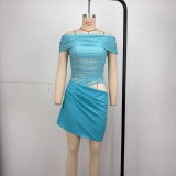 Ihoov Off-Shoulder Mesh Hollow Out Ruffled Crop Dress