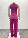 Sleeveless Top and Wide-Leg Pants Two-Piece Set for Women