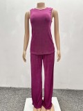 Sleeveless Top and Wide-Leg Pants Two-Piece Set for Women