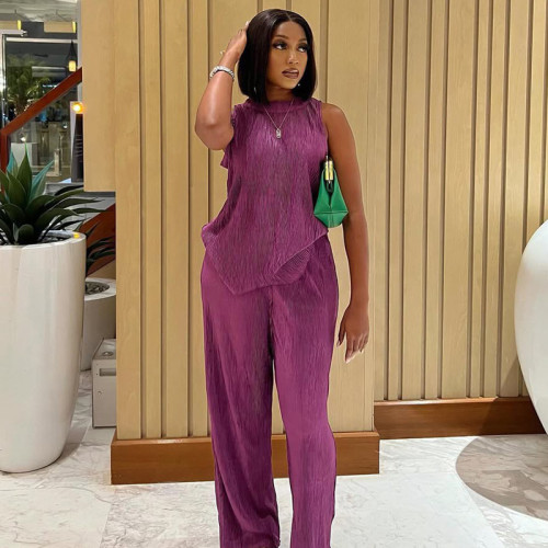 Sleeveless Top and Wide-Leg Pants Two-Piece Set for Women