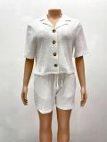 Breathable Fabric Short Sleeve Shirt & Shorts Casual Two-Piece Set