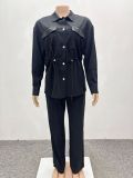 Waist-Cinching Shirt & Long Sleeve Cardigan with Pants Set