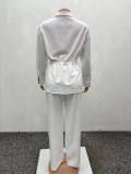 Waist-Cinching Shirt & Long Sleeve Cardigan with Pants Set