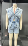 Casual Washed Denim Loose Short Jumpsuit