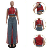 Casual Wide-Leg Denim Jumpsuit with Stretchy Straps