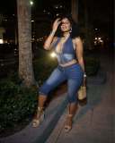 Stretchy Strapless Tie-Front Denim Culottes Set