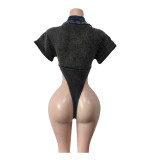 High-Stretch Short Sleeve Bodysuit and Skirt Set