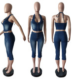 Stretchy Strapless Tie-Front Denim Culottes Set