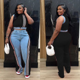 Casual Wide-Leg Denim Jumpsuit with Stretchy Straps