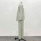 Fashion Casual Printed Long-Sleeve Shirt and Wide-Leg Pants Two-Piece Set for Women
