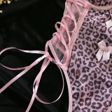 Pink Leopard Print Bodysuit with Bow Tie