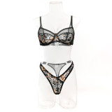 Lace & Print Color-Blocking Sexy Bra Set