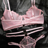 Pink Embroidered Sexy Lingerie Set