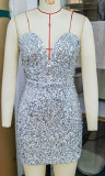 Sparkling Sequin Off-Shoulder Deep V Bodycon Mini Dress for Party