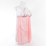 Pink Embroidered Deep V Nightgown