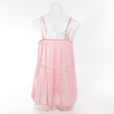 Pink Embroidered Deep V Nightgown