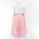 Pink Embroidered Deep V Nightgown