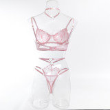 Pink Embroidered Sexy Lingerie Set