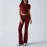 Casual Solid Color Slim Fit Short Sleeve and Long Pants Set