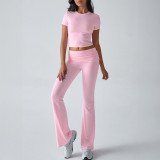 Casual Solid Color Slim Fit Short Sleeve and Long Pants Set